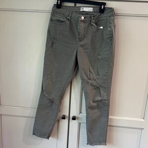 RSQ Gray/Green Ankle Cropped Jeans with Distressed Details